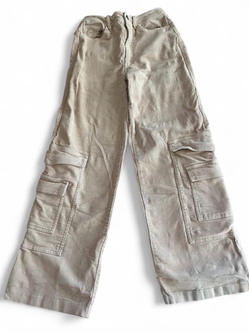 Forever 21 Corduroy Cargo Pants Size S Beige Wide Leg Y2K Utility